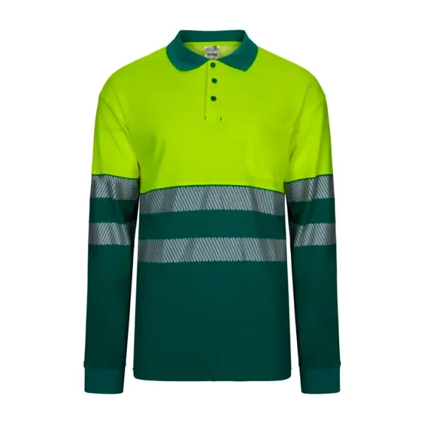 Long Sleeve Two-Tone Cotton Polo Shirt Segmented Tape | Velilla